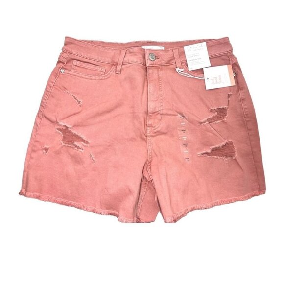 LC Lauren Conrad Womens Pink High Rise Distressed Cut Off Jean Shorts Sz 14 New - Picture 3 of 9